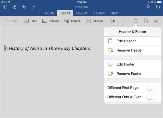 how to insert header only on first page in word 2010