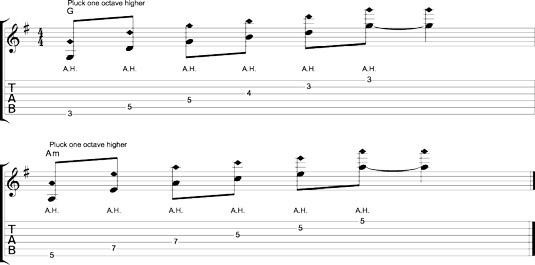 Tracing chord shapes with plucked harmonics.