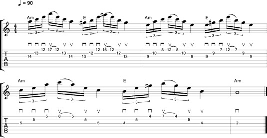 Sweep arpeggios using Am and E.