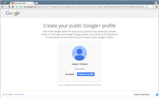 Click Next Step to optionally create a public Google+ profile.
