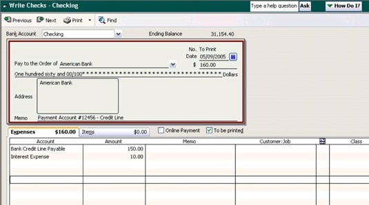 Recording a loan payment in QuickBooks.