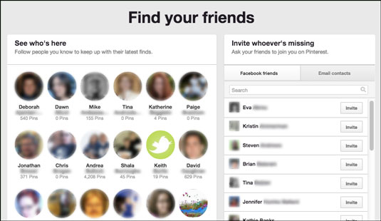 Invite Facebook friends and email contacts to follow you on Pinterest.