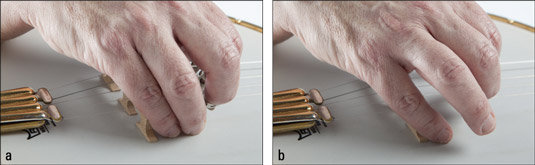 Anchoring the picking hand with (a) the ring finger and pinky finger gives more stability than usin