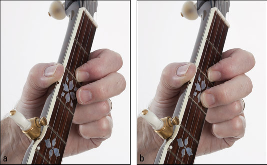 The position of (a) the fretting‐hand fingers before playing fretted hammer‐on and (b) 