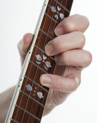 Using the pinky finger with the up‐the‐neck G‐lick position. [Credit: Photograph 