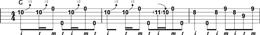 Up‐the‐neck G lick using bends.