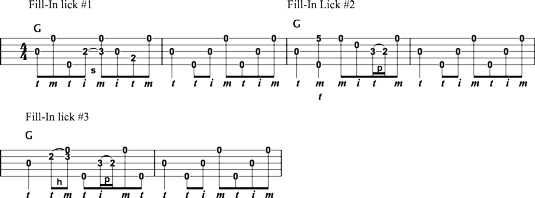 Three essential Scruggs‐style fill‐in licks.