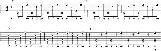 Two‐measure forward‐roll backup in the key of C.