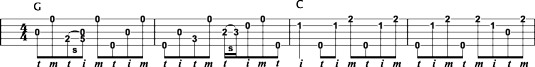 J. D. Crowe’s backup licks using forward rolls for G and C chords.