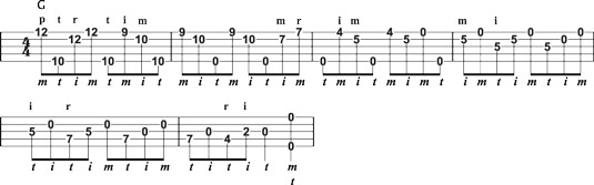 A cascading melodic lick in G.