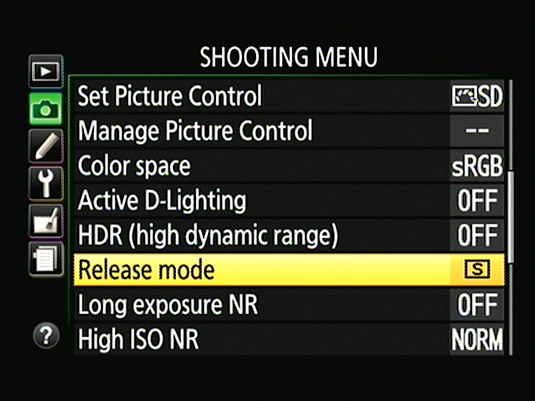 The Release Mode option is also found on the Shooting menu.