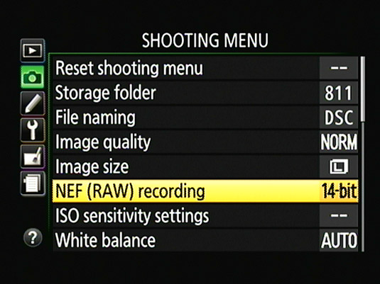 For Raw files, you can specify how many bits of color data you want to record.