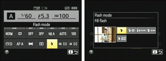 You also can adjust the Flash mode by using the normal control‐strip method; press the <b><i>