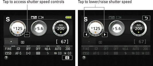 You can use these touchscreen controls to adjust shutter speed.