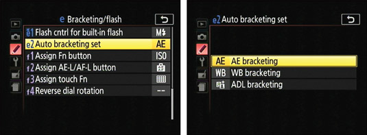 Before enabling auto bracketing, select the feature you want the camera to adjust between shots.