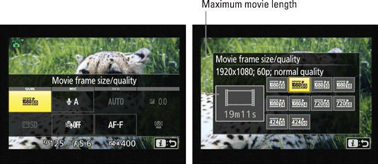 From the control strip, you select the Frame Size/Frame Rate and Movie Quality settings together.