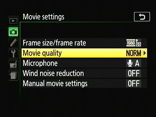 This option determines the movie bit rate, which affects playback quality and file size.