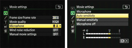 You also can access the Microphone option via the Movie Settings option on the Shooting menu.