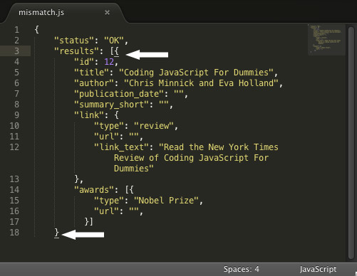 Highlighting matching brackets in Sublime Text.