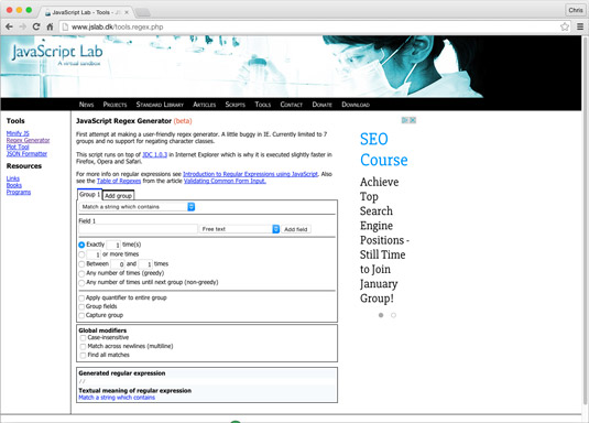 JavaScript RegEx generator