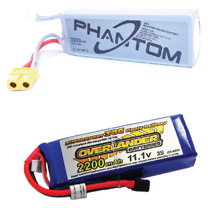 Shows two LiPo drone batteries, both aftermarket and brand-specific. [Credit: Courtesy of Mark LaFa