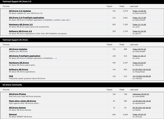 The Parrot drone forums. [Credit: Courtesy of Tucker Krajewski]