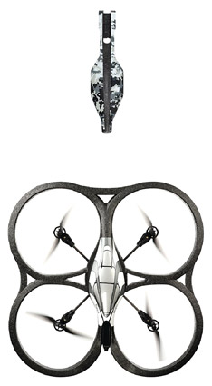 Parrot AR Drone 2.0 with and without an indoor hull. [Credit: Courtesy of Tucker Krajewski]