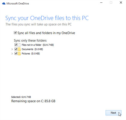 Place a check mark next to the folders you want to stay on both your computer <i>and</i> OneDrive.