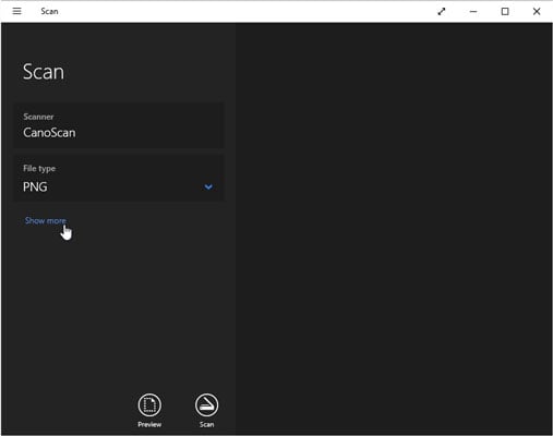 Click the Show More link for additional options and click Preview to test a scan.