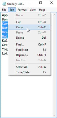 The Cut, Copy, and Paste commands on the traditional menu.