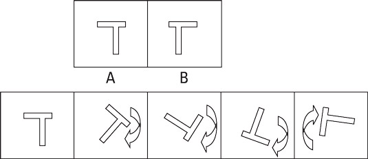 Figuring out mirrored shapes (A and B) and rotated shapes.