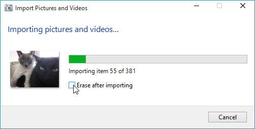If desired, select the Erase after Importing check box to free up space on your camera for more pho