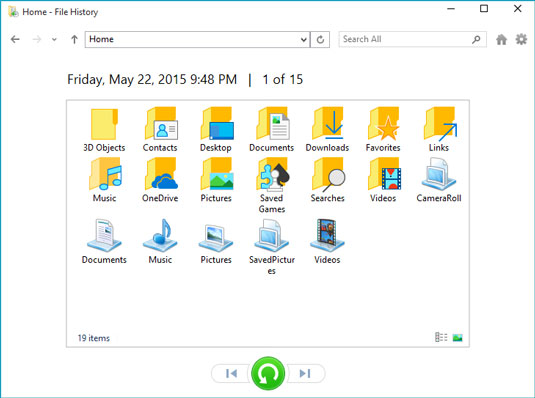 The File History program lets you restore backups from any of your main folders.