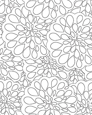 Check out this coloring page. Do you see flowers? Raindrops? A psychedelic pattern that takes you back to the 1960s?
