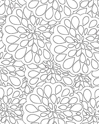 Check out this coloring page. Do you see flowers? Raindrops? A psychedelic pattern that takes you back to the 1960s?