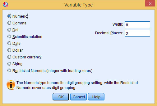 The Variable Type dialog box allows you to specify the type of variable you're defining.