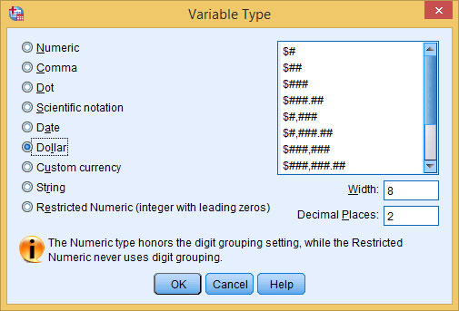 The different dollar formats mostly specify the number of digits to be included.