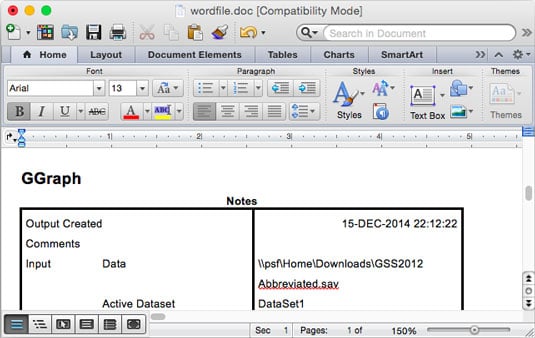 SPSS output as a Word/RTF file.