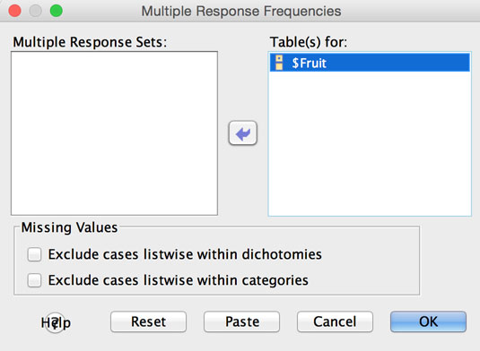 The Multiple Response Frequencies dialog box.