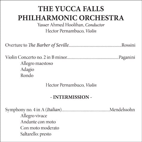 A sample concert page from the Yucca Falls Philharmonic Orchestra. [Credit: <i>Source: Creative Com