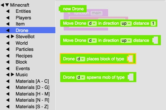 code blocks for minecraft drones