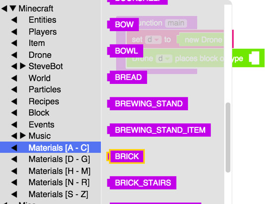 adding a brick block with a minecraft drone