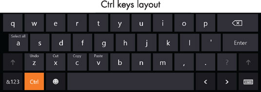 The control keys overlay appears on five keys on the standard layout when you tap the Ctrl key.