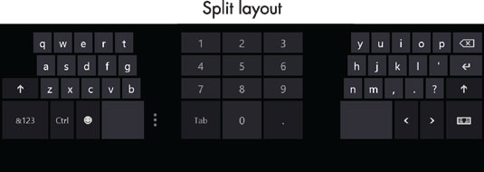 Tap the split button to view the <i>split keyboard layout</i>.