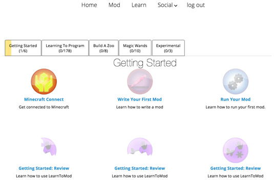 When you’re ready to write your first Minecraft mod, click on the Learn tab to go back to the list of badges, and then click on the Write Your First Mod badge.