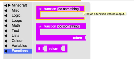 Drag a function into the programming environment and rename it <b>main</b>.