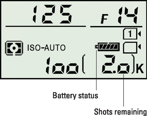 The Control panel displays the shots-remaining value and a symbol representing the battery status.