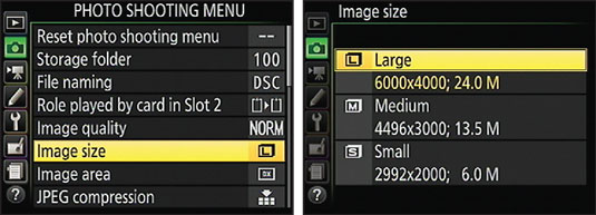 Use the Multi Selector to highlight a menu option (left) and then press OK to display the available