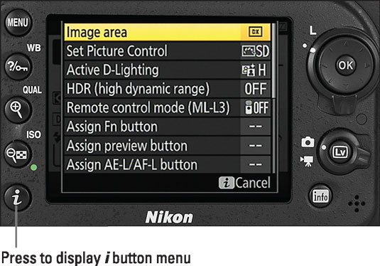 Pressing the <b><i>i </i></b>button gives you fast access to the most frequently adjusted settings.