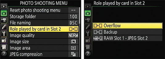 This option tells the camera how to use the card in Slot 2.